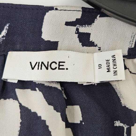 Vince Silk Confetti Blouse Size 10 Long Sleeve Split Neck Navy & White - Picture 7 of 11